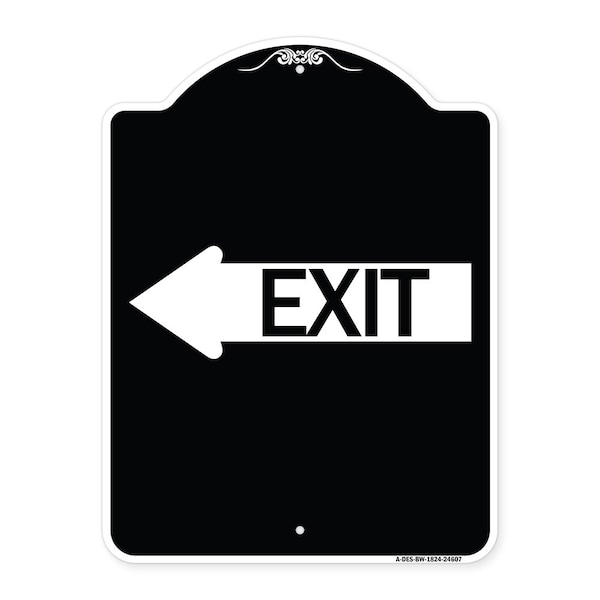Exit With Left Arrow Heavy-Gauge Aluminum Architectural Sign, 24" H, 18" L, BW-1824-24607